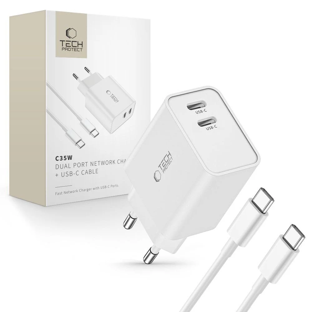 Tech-Protect C35W 2-Port USB-C Charger White