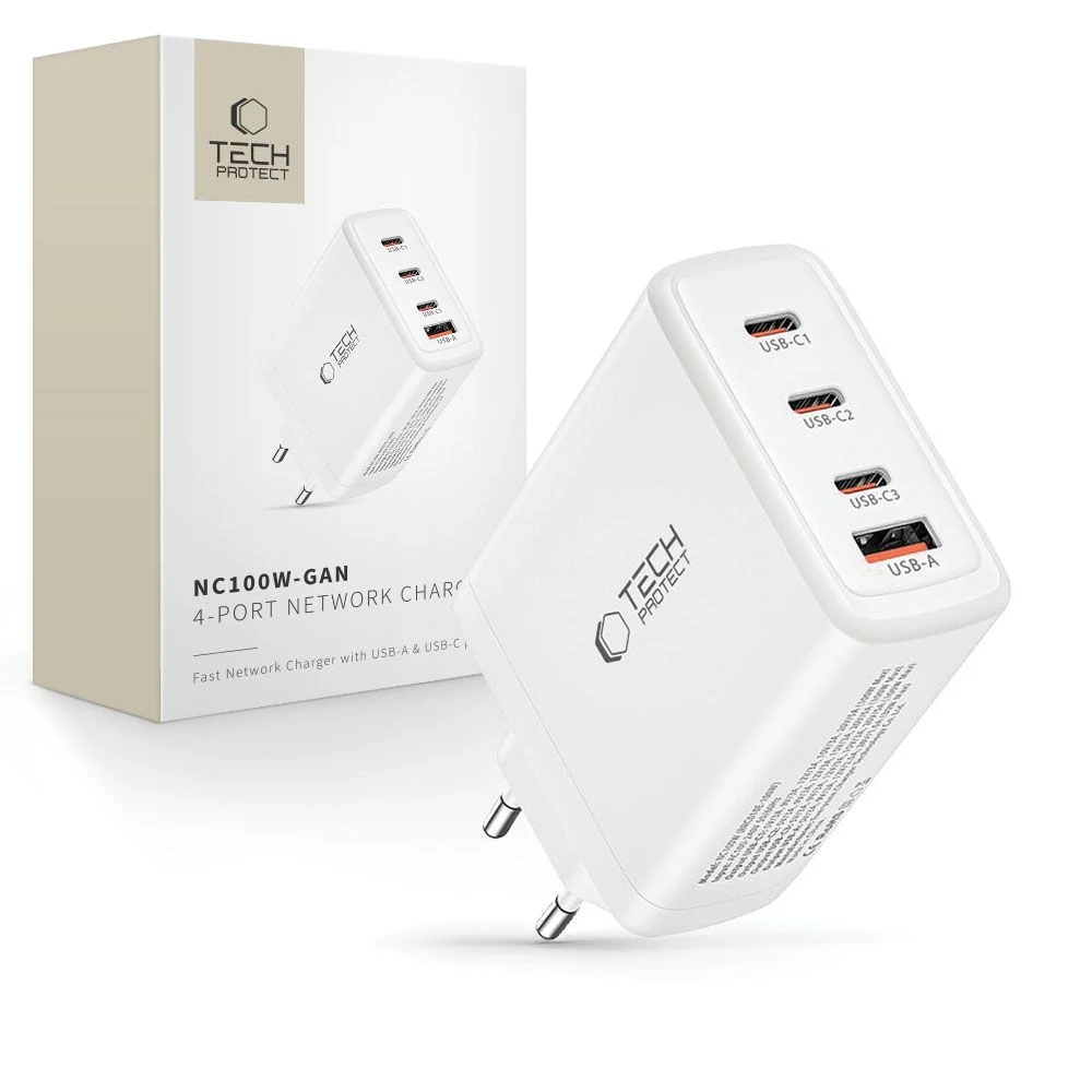 Tech-Protect NC100W-GAN 4-PORT White GaN Wall