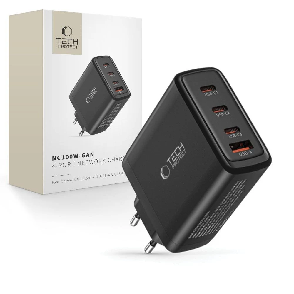 Tech-Protect NC100W-GAN 4-PORT Black GaN Wall