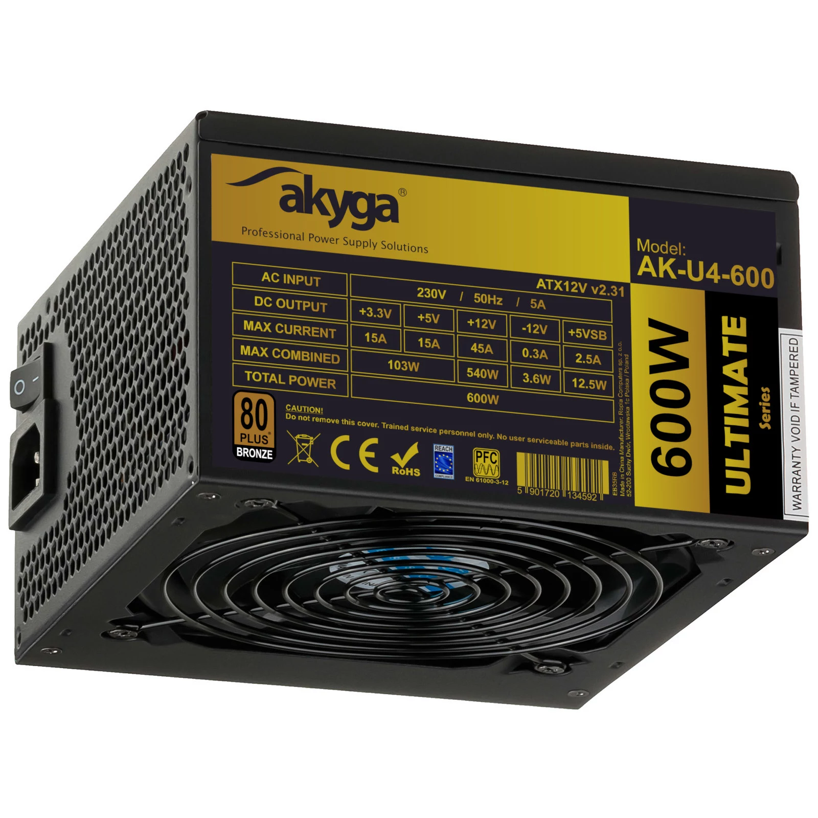 Akyga Ultimate AK-U4-600 600W ATX barošanas