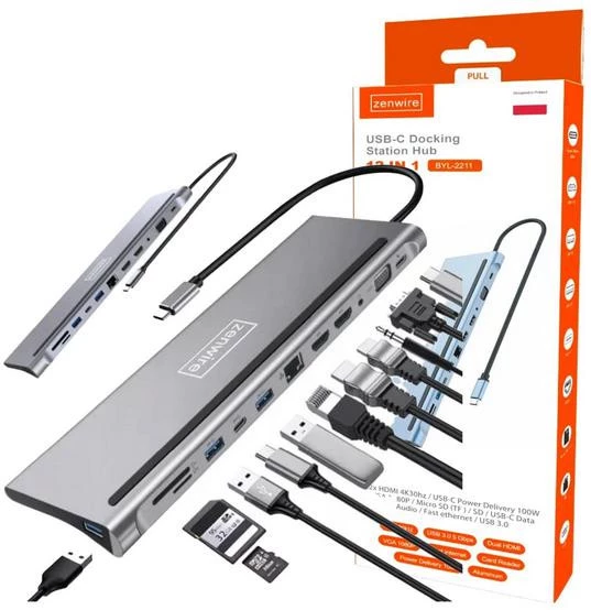 ZENWIRE USB-C Hub Adapter 12-in-1 Docking