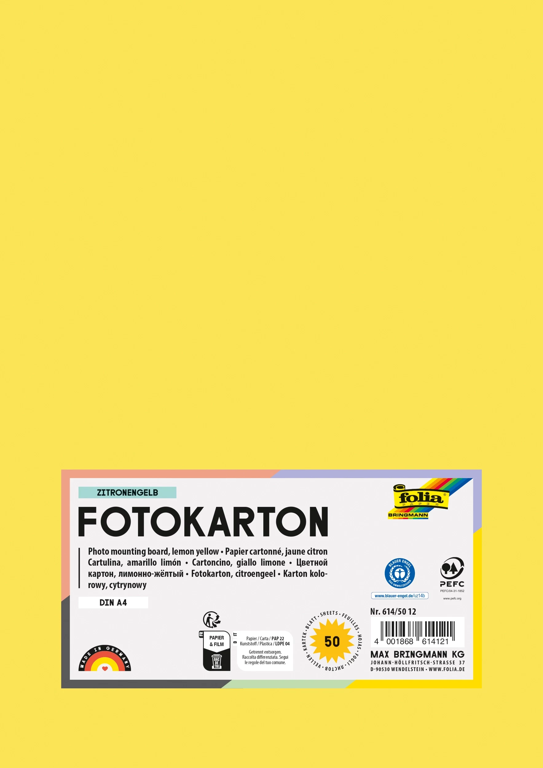 Folia 614/50 12 Dzeltens A4 kartons