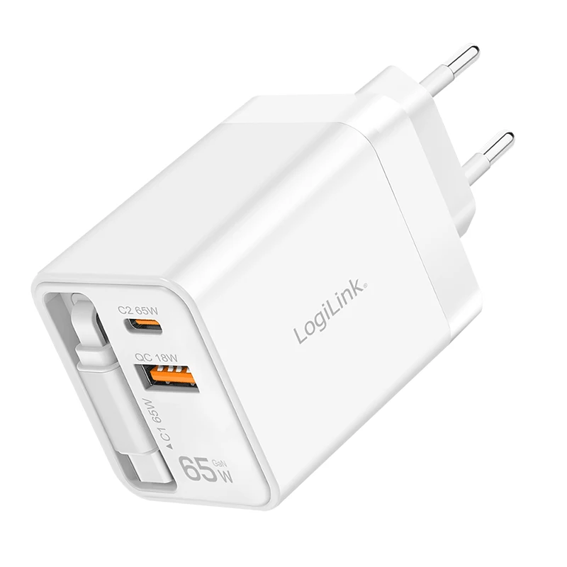 LogiLink USB-A/C lādētājs 65 W GaN