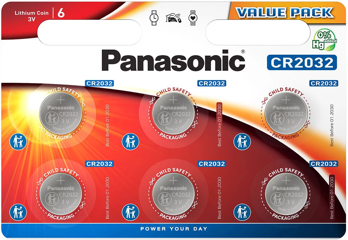 Panasonic Batteries CR-2032EL/6B litija monētas elementu