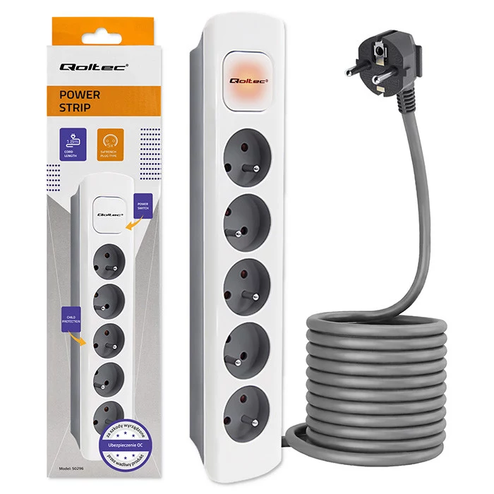 Qoltec 5-Vietu Pagarinātājs ar Slēdzi, 1
