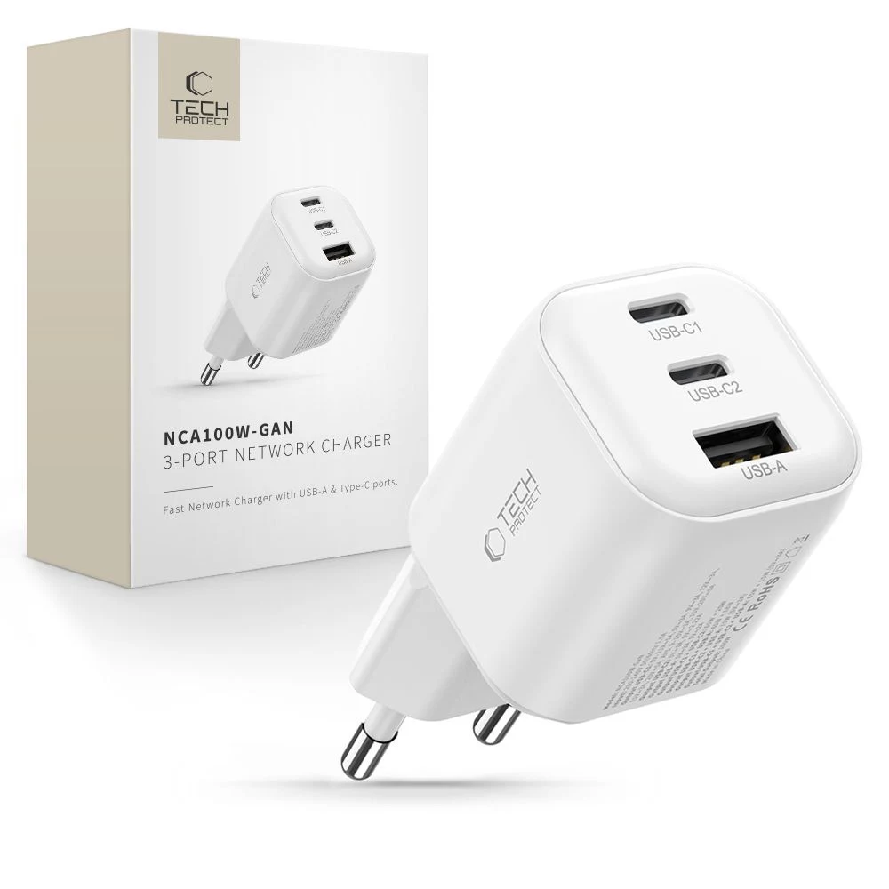 TECH-PROTECT NCA100W-GAN-AVS 3 portu GaN lādētājs