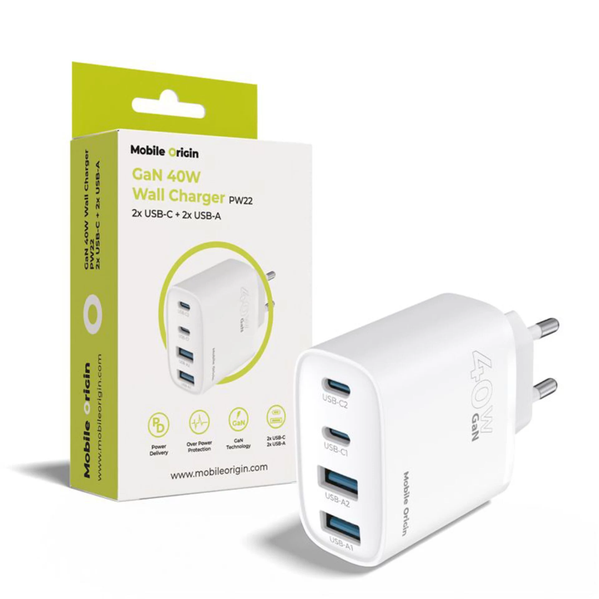 Mobile Origin 40W GaN lādētājs PW22