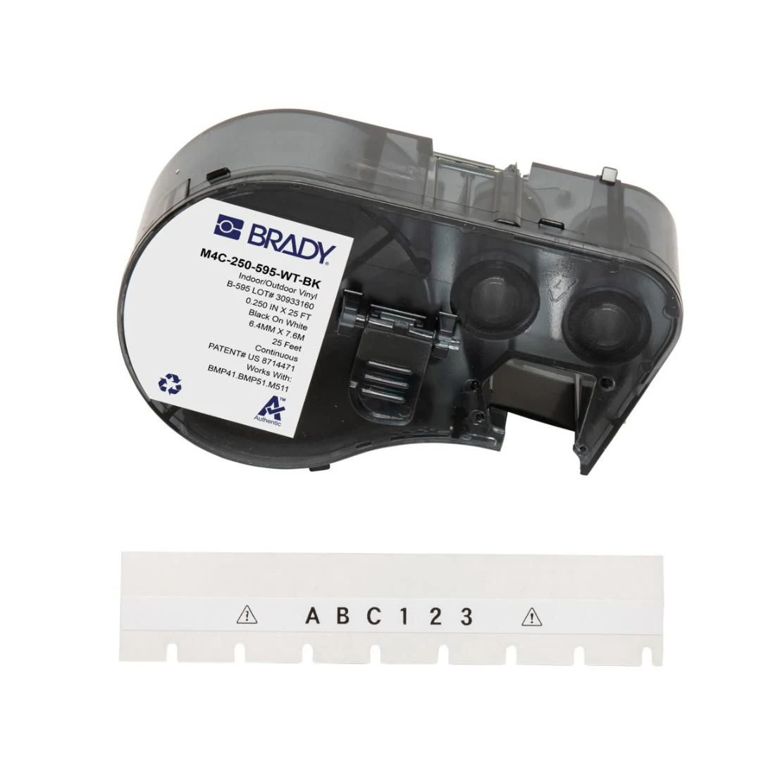 BRADY M4C-250-595-WT-BK balta poliestera termopārsūtīšanas etiķešu