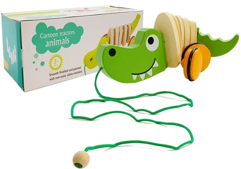 LEAN TOYS koka krokodils uz riteņiem