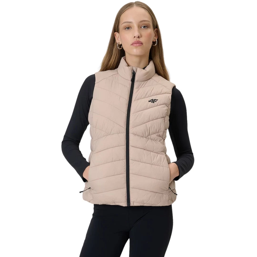 4F F347 sieviešu pūkaina veste bēšā