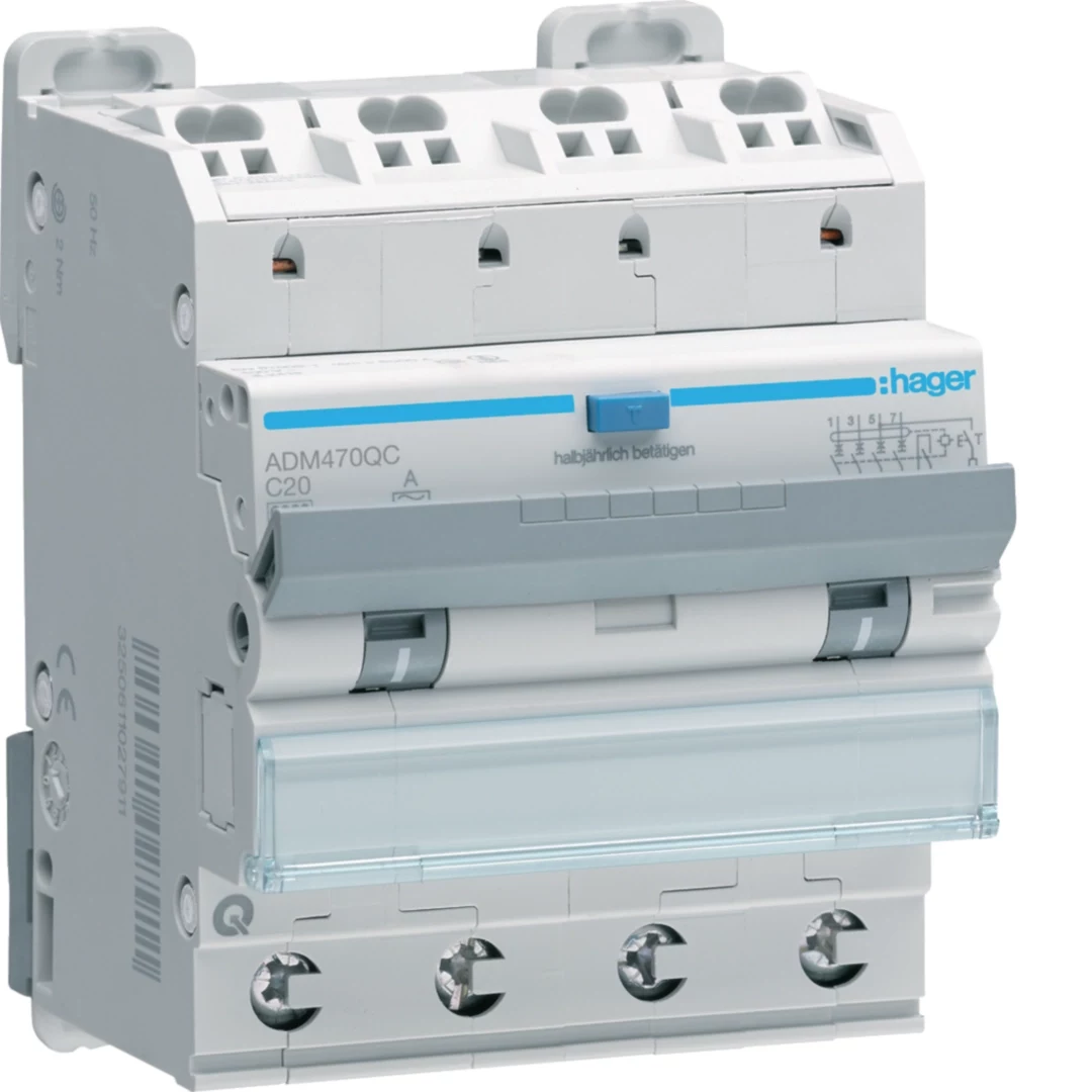 Hager ADM470QC RCBO 4P 6kA C20