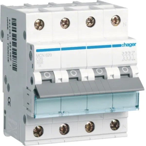 Hager MCN620 3P+N C-raksturlīknes 20A 6kA
