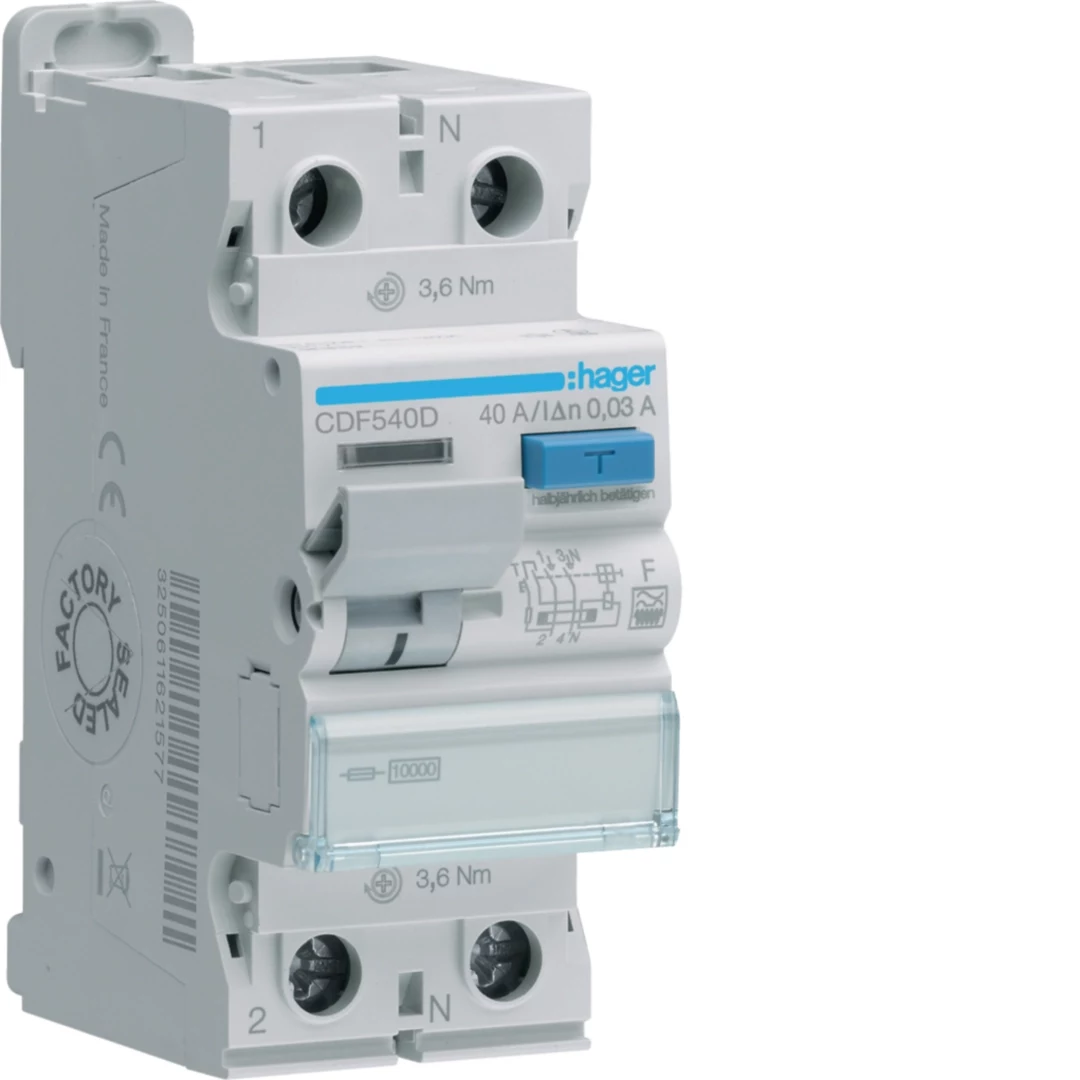 HAGER CDF540D Diferenciālās aizsardzības automāts 2P