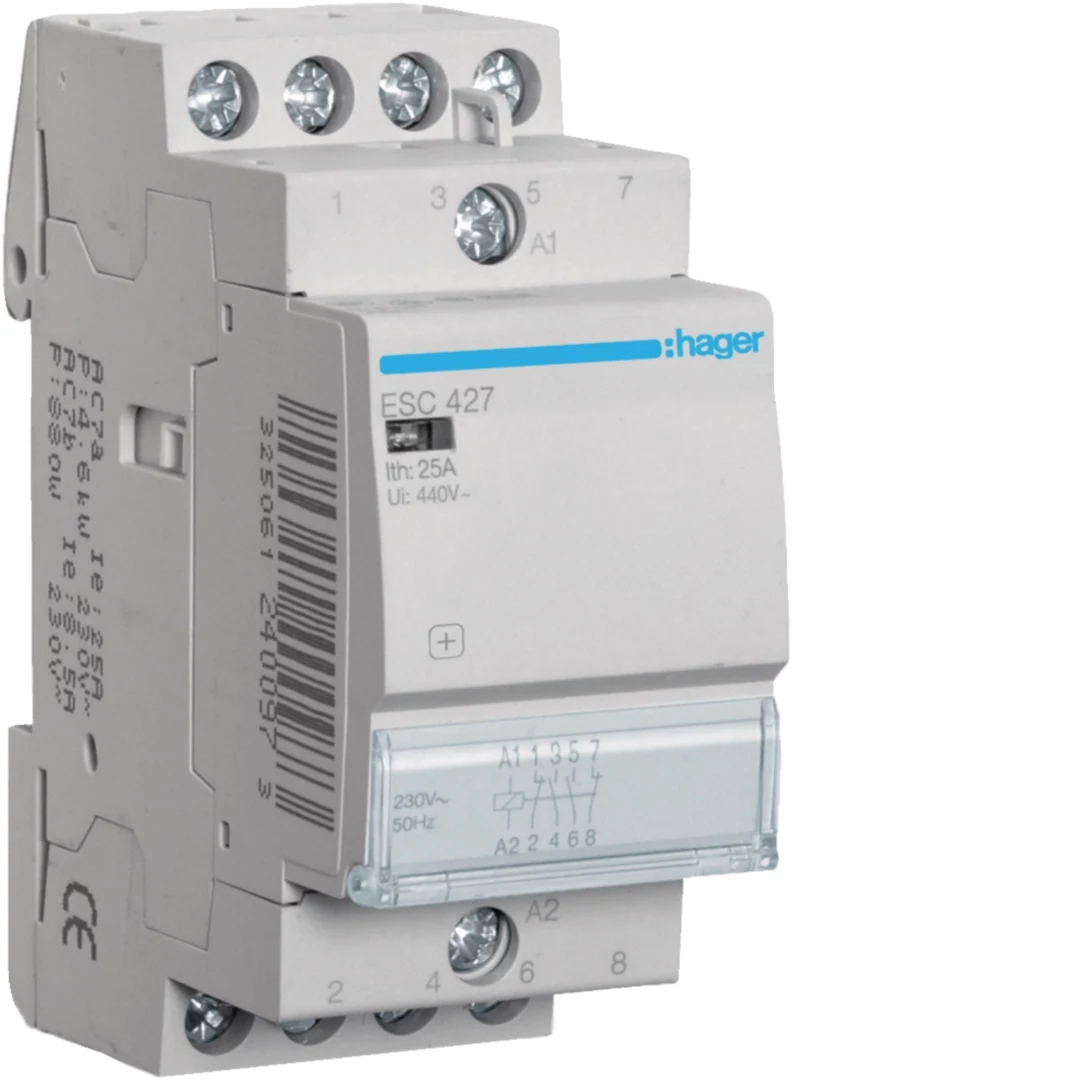 HAGER ESC427 modulārais kontaktors 25A 2NO+2NC
