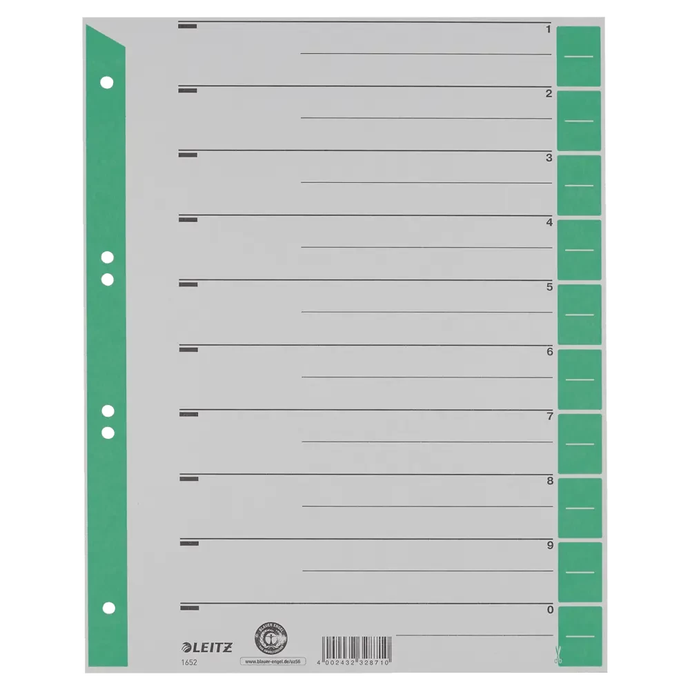 LEITZ 16523055 A4 kartona atdalītājloksnes, zaļas