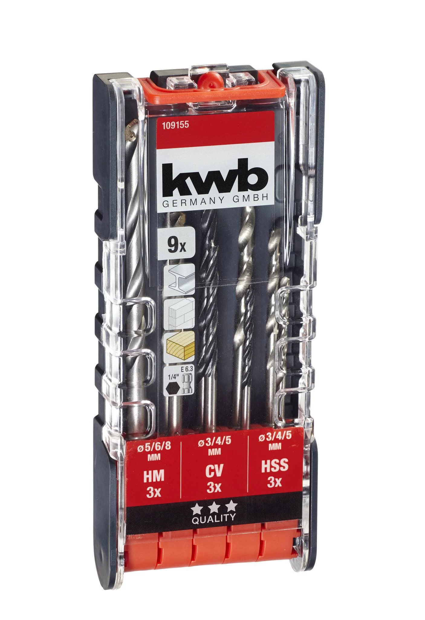KWB 109155 HSS spirālurbju komplekts, 9