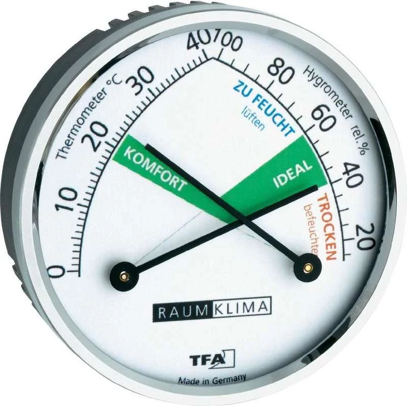 TFA Dostmann 452024 analogais termo-higrometrs, balts/sudraba