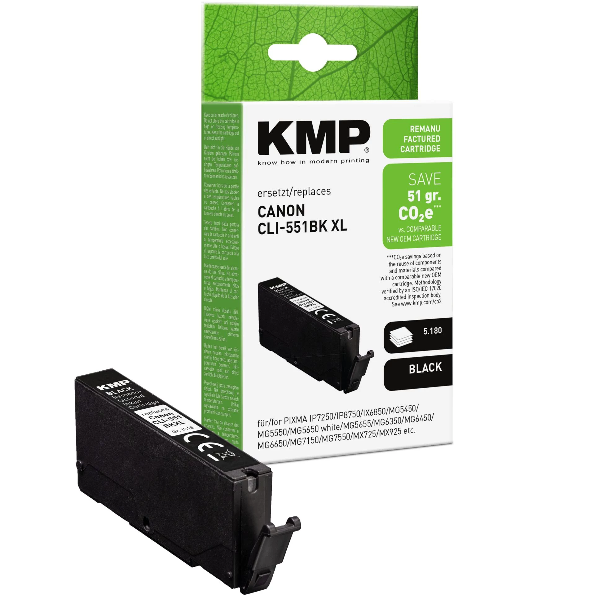 KMP melna saderīga tintes kasetne Canon