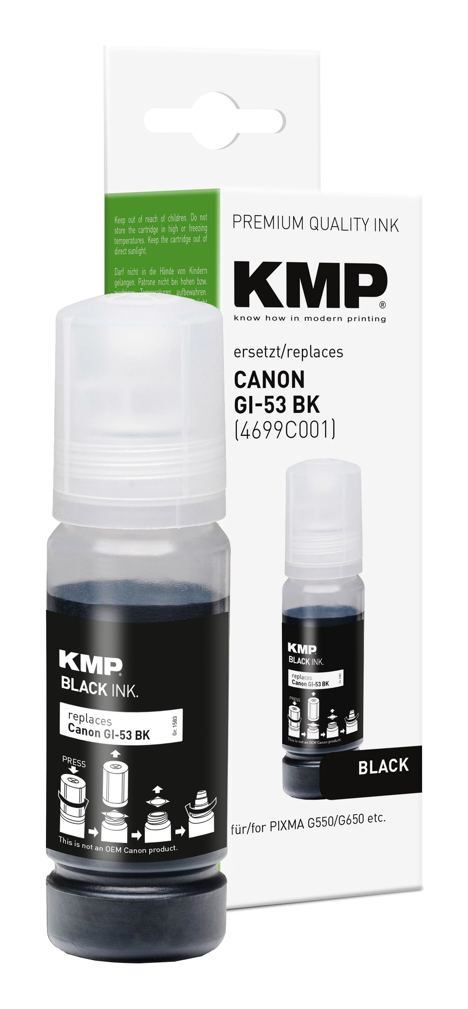 KMP PRINTTECHNIK uzpildes tinte Canon GI-53BK