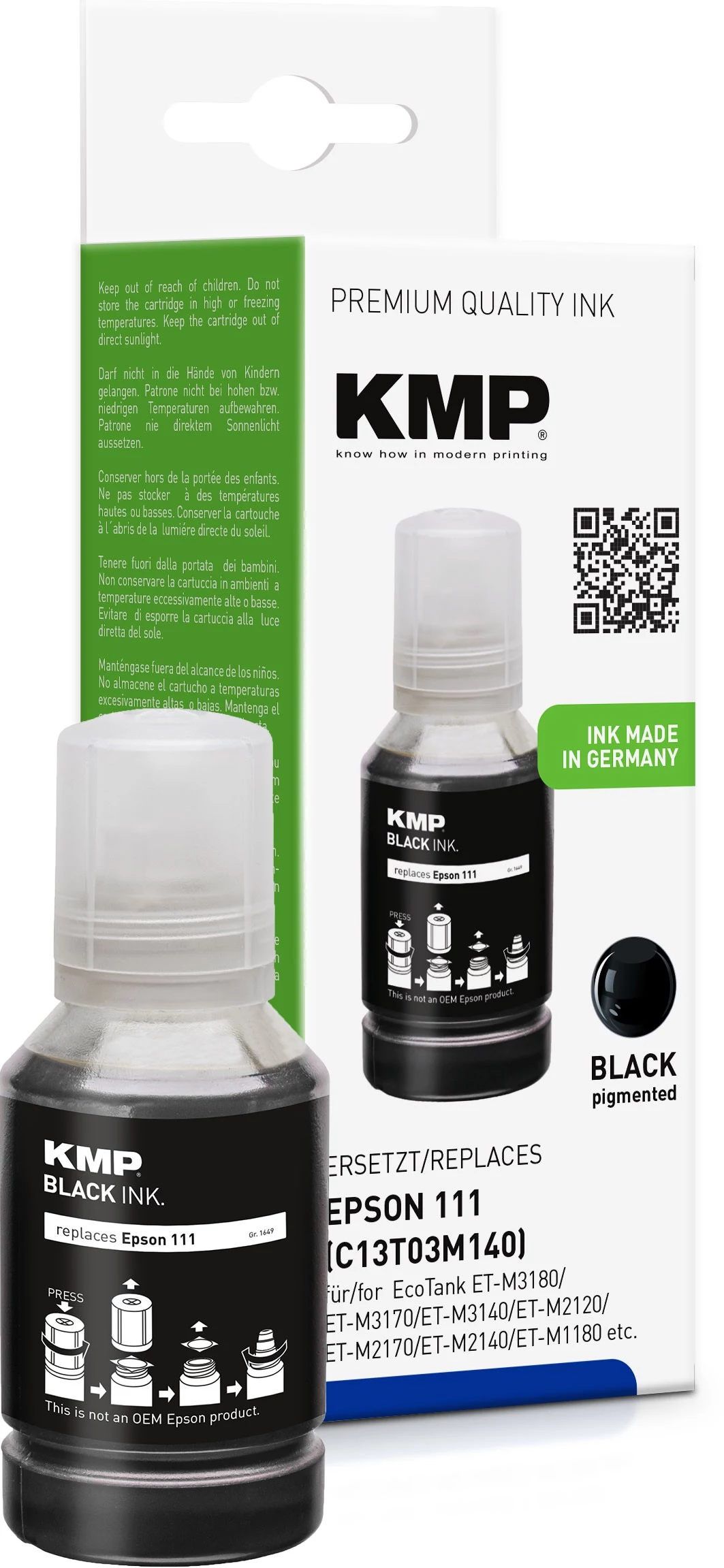 KMP EcoFill melnā tintes pudele Epson