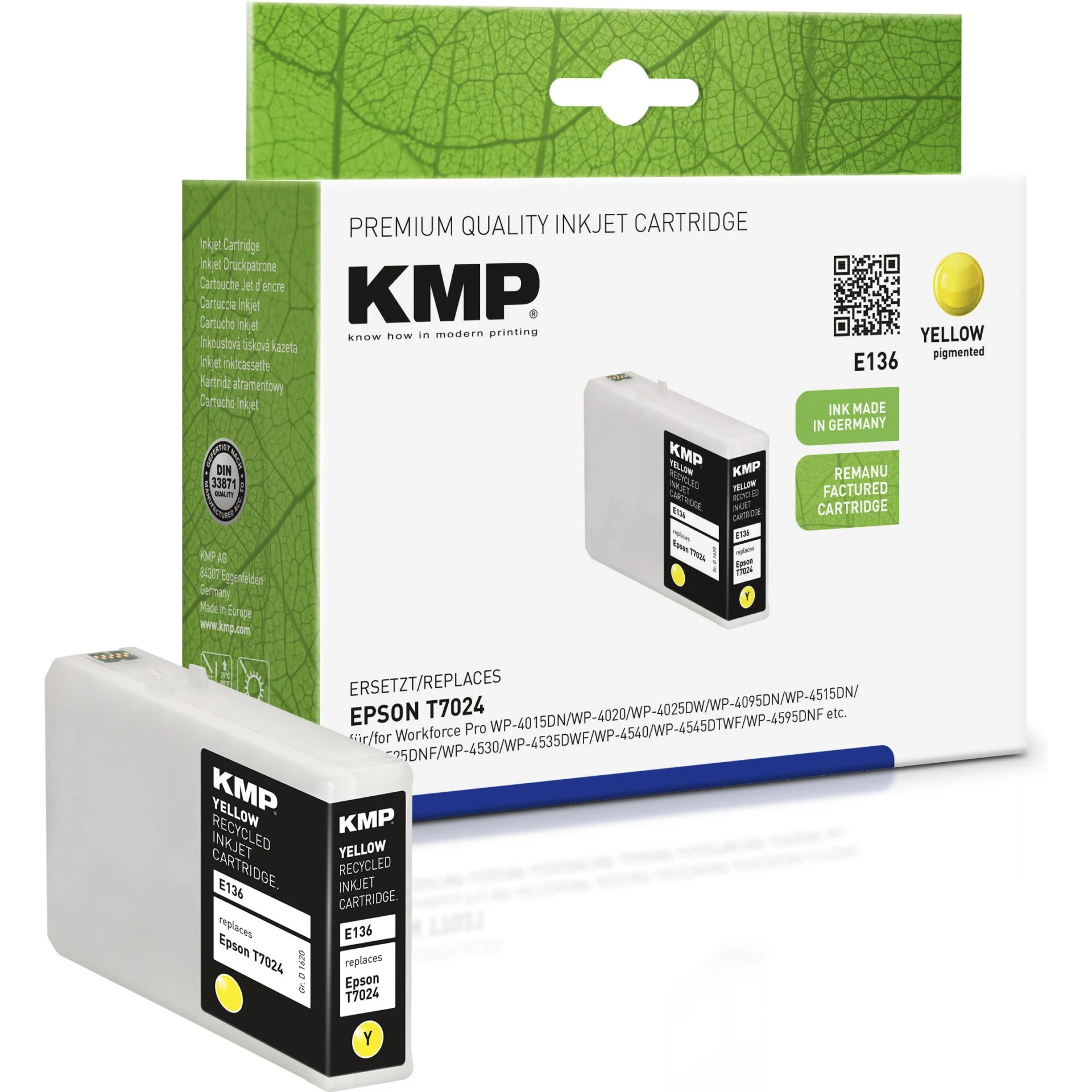 KMP E136 Dzeltena saderīga tintes kasetne