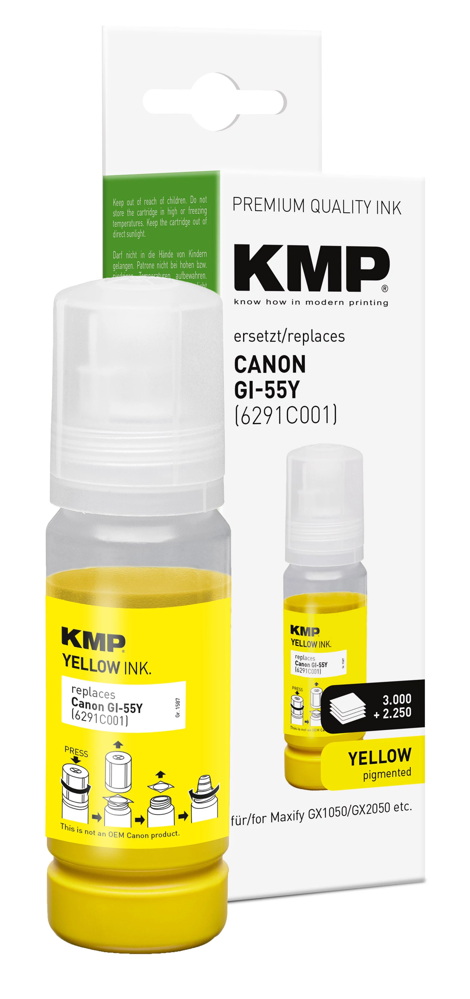 KMP uzpildes tintes pudele Canon GI-55Y