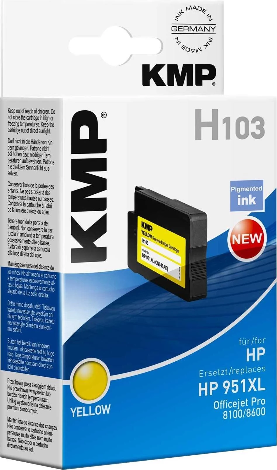 KMP H103 dzeltena saderīga tintes kasetne