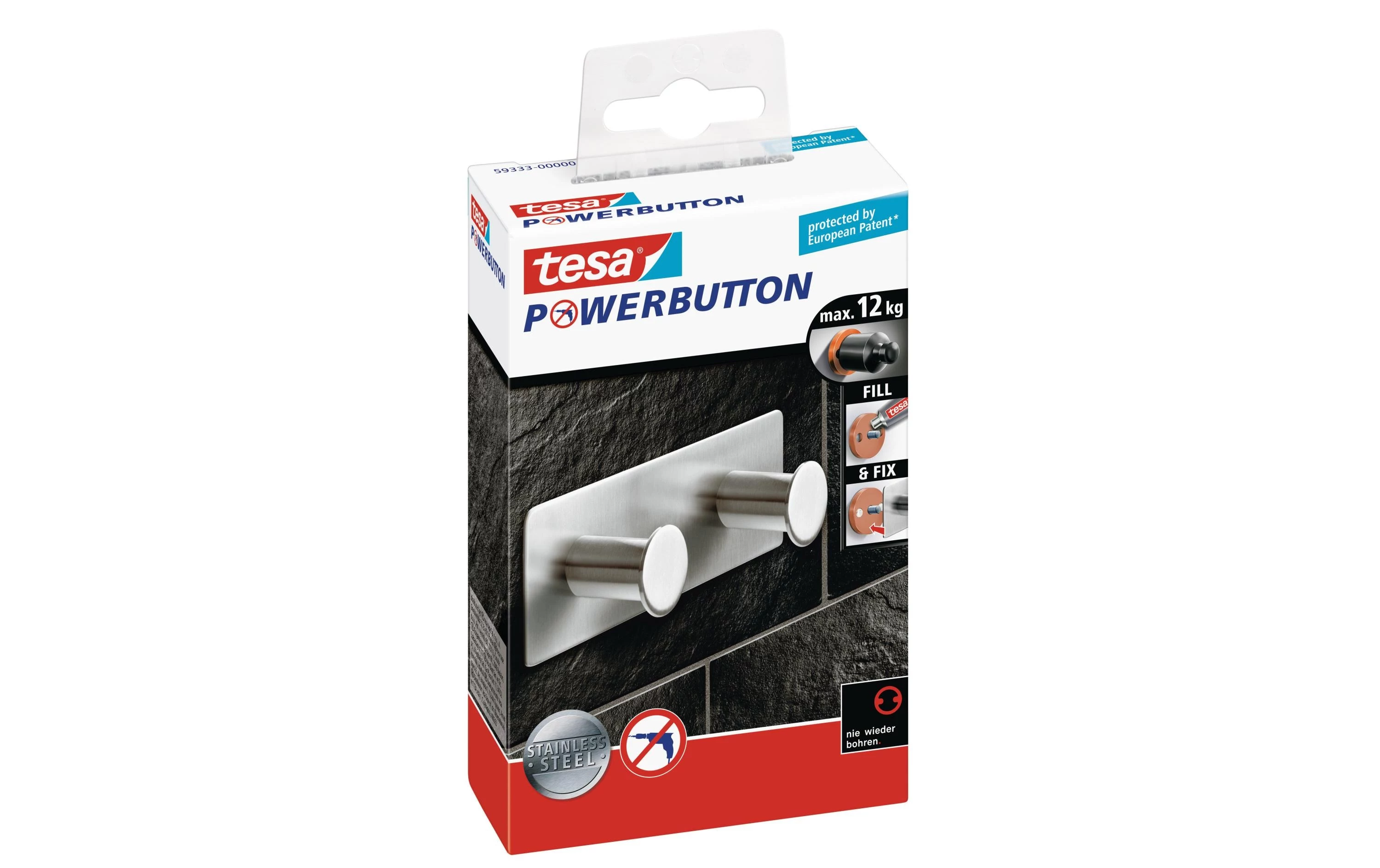Tesa Powerbutton Classic dubultais āķis 12kg