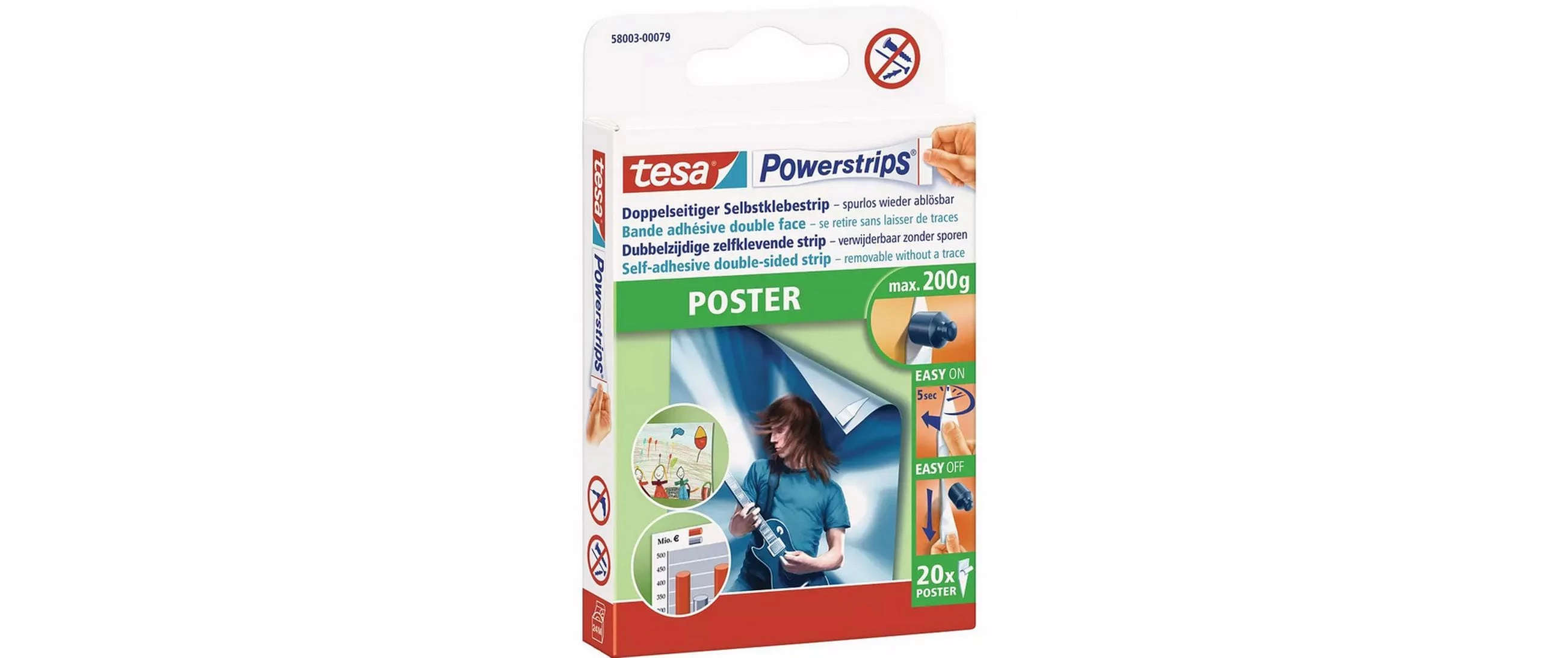 Tesa 58003 Powerstrips plakātu līmlentes, 60