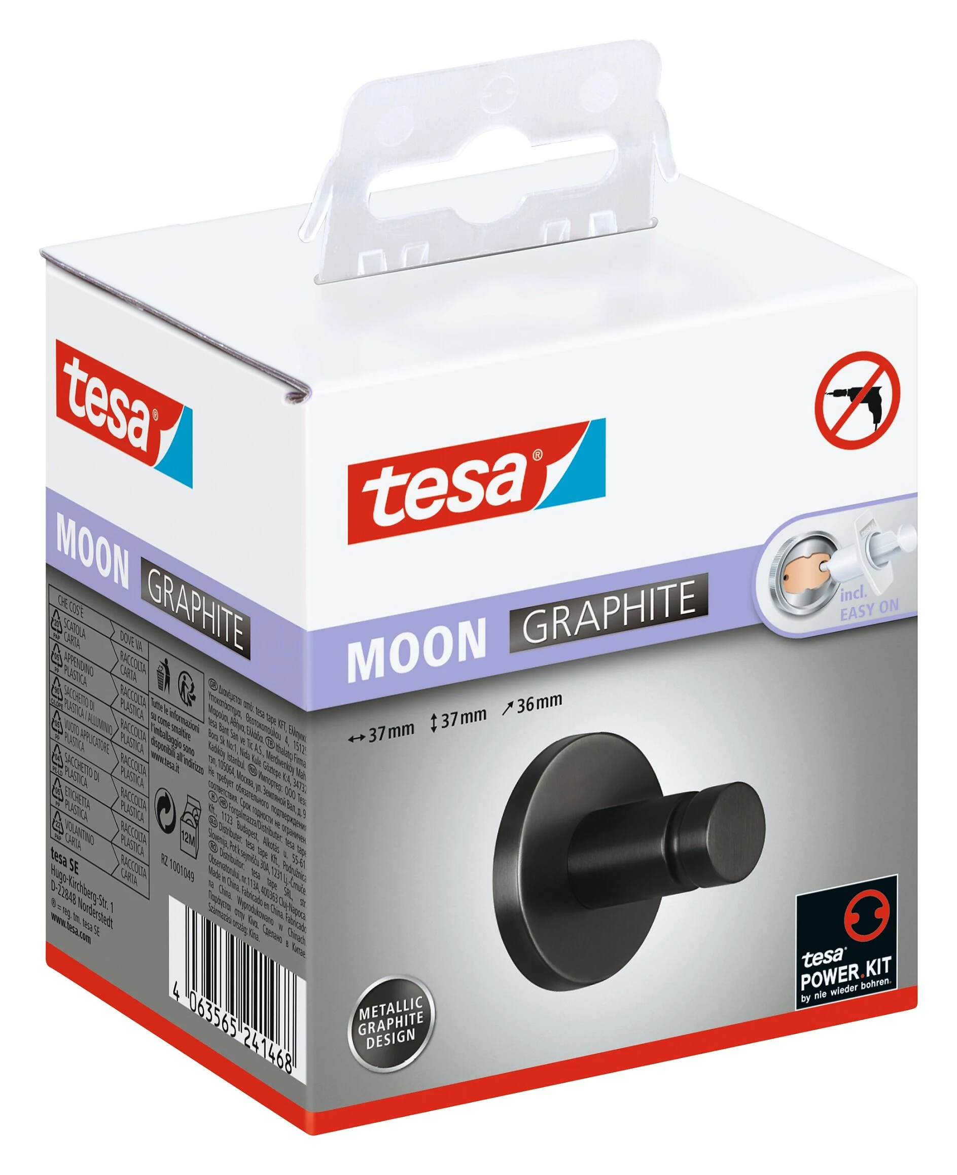 Tesa MOON GRAPHITE dvieļu āķis, pašlīmējošs