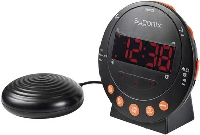 Sygonix SY-5266562 elektroniskais modinātājpulkstenis, melns, ar