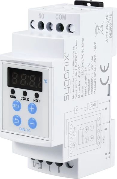 Sygonix SY-5984674 DIN sliedes temperatūras slēdzis