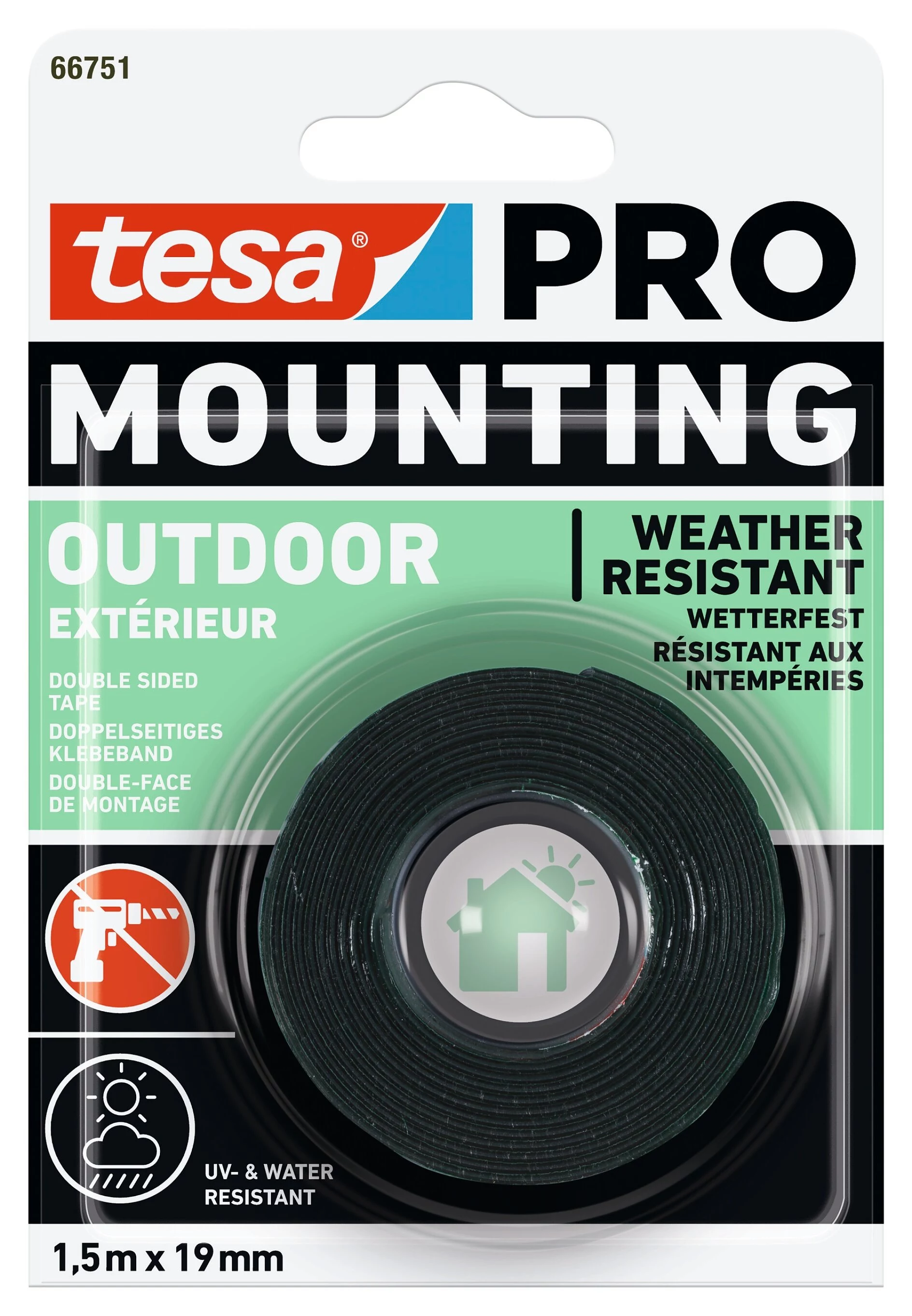 Tesa Mounting PRO Outdoor 66751-00000-00 caurspīdīga