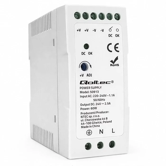 Qoltec DIN sliedes barošanas bloks 60W