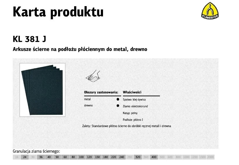 KLINGSPOR Abrasīvā auduma loksne P320 KL381J