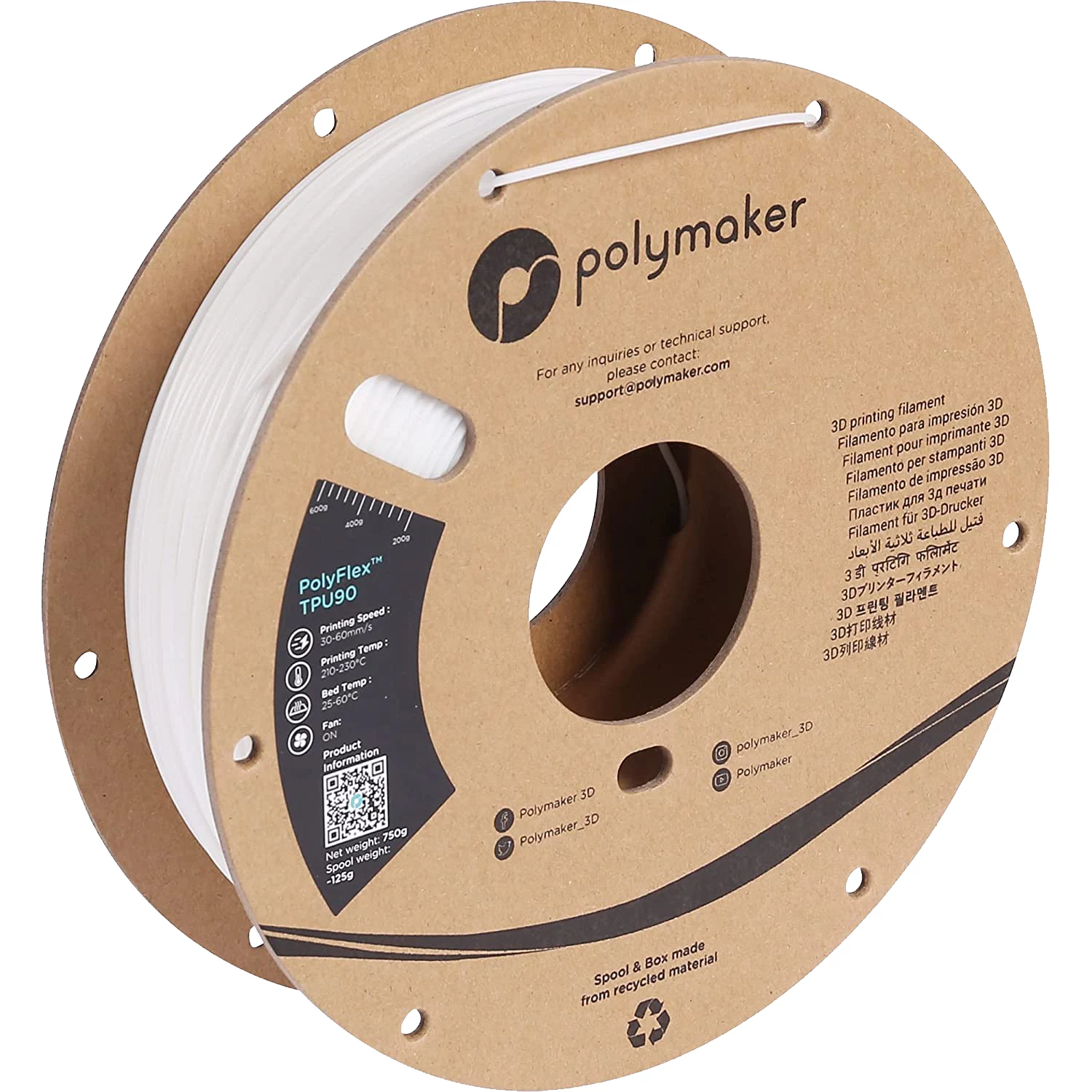Polymaker PolyFlex TPU90 balts 1,75