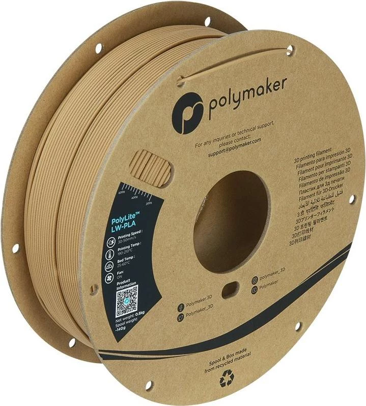 Polymaker PolyLite LW-PLA 1.75mm melns