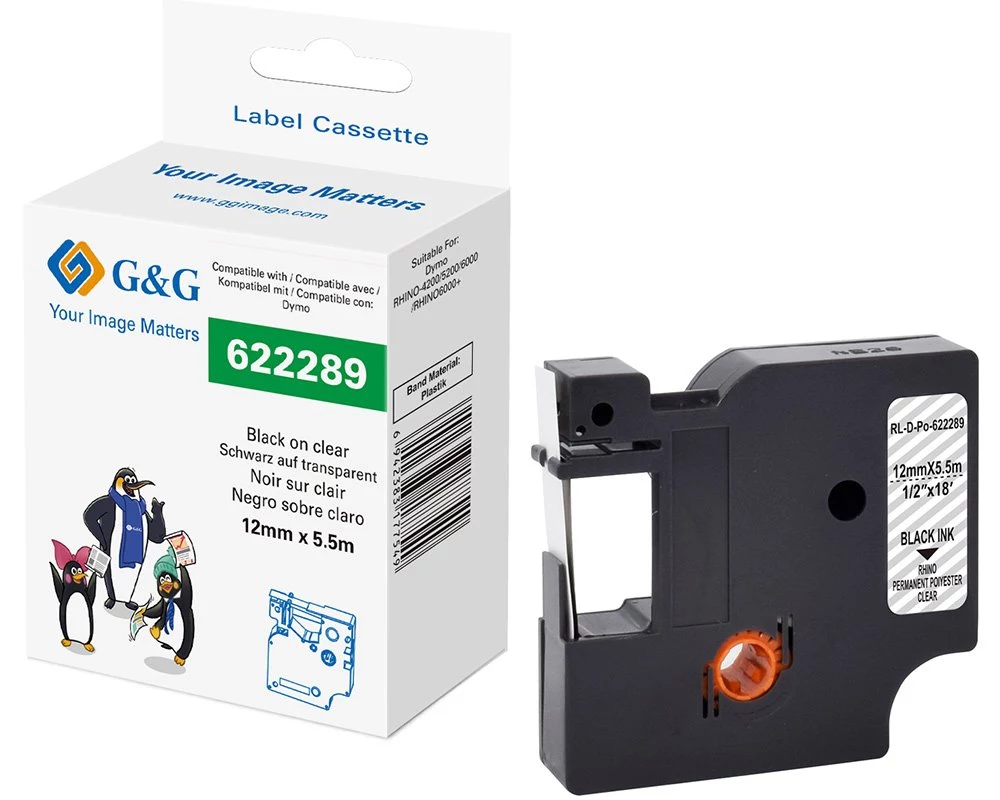 G&G poliestera etiķešu lentes kasetne, caurspīdīga