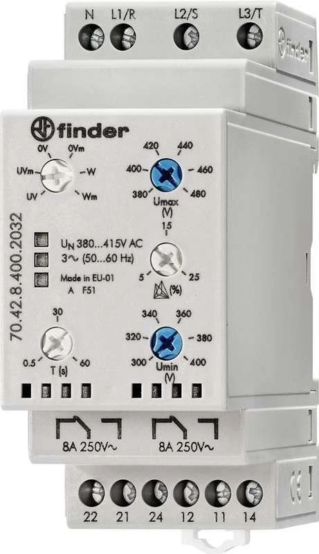 Finder 3 fāžu kontroles relejs, 380-415