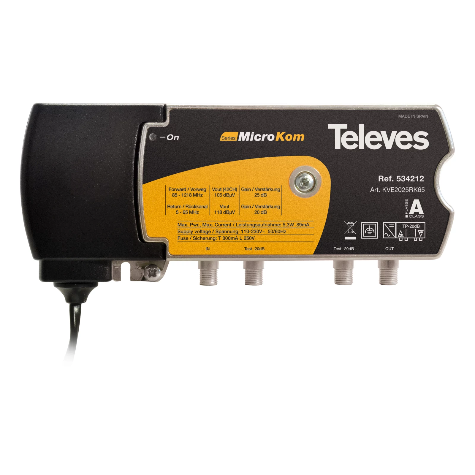 Televes KVE2025RK65 platjoslas pastiprinātājs 20/25dB ar