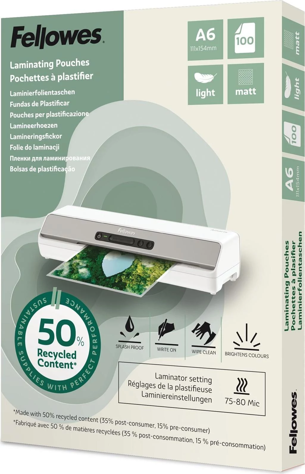 Fellowes A6 matētas laminēšanas kabatiņas 80