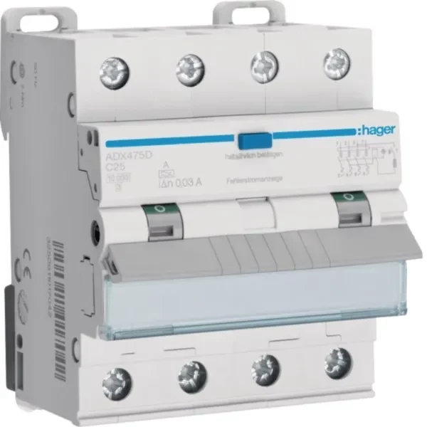 Hager ADX475D RCBO 4P 10kA C-25A