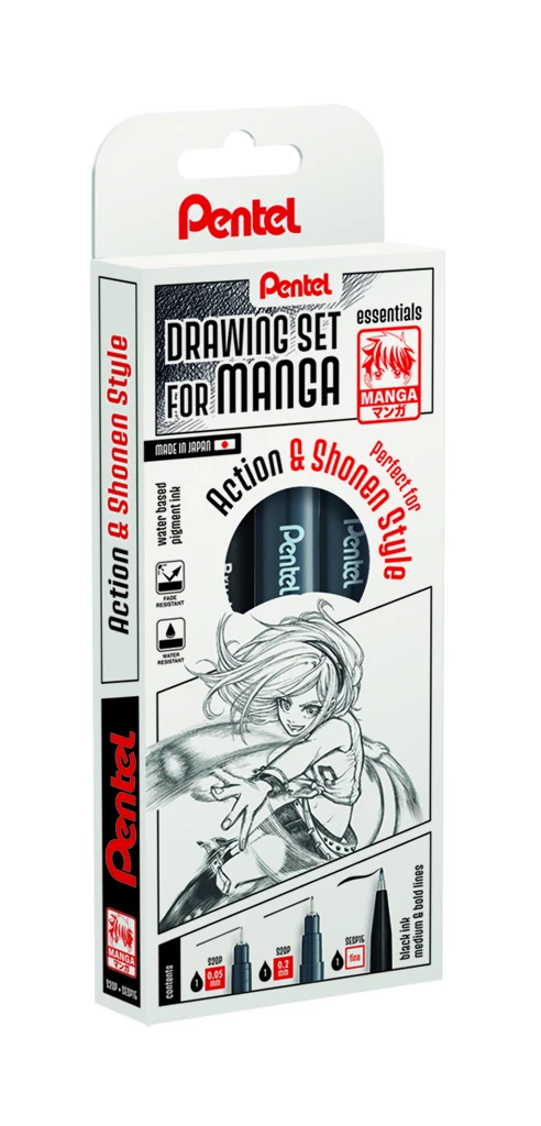 Pentel Manga Action finelineru pildspalvu komplekts