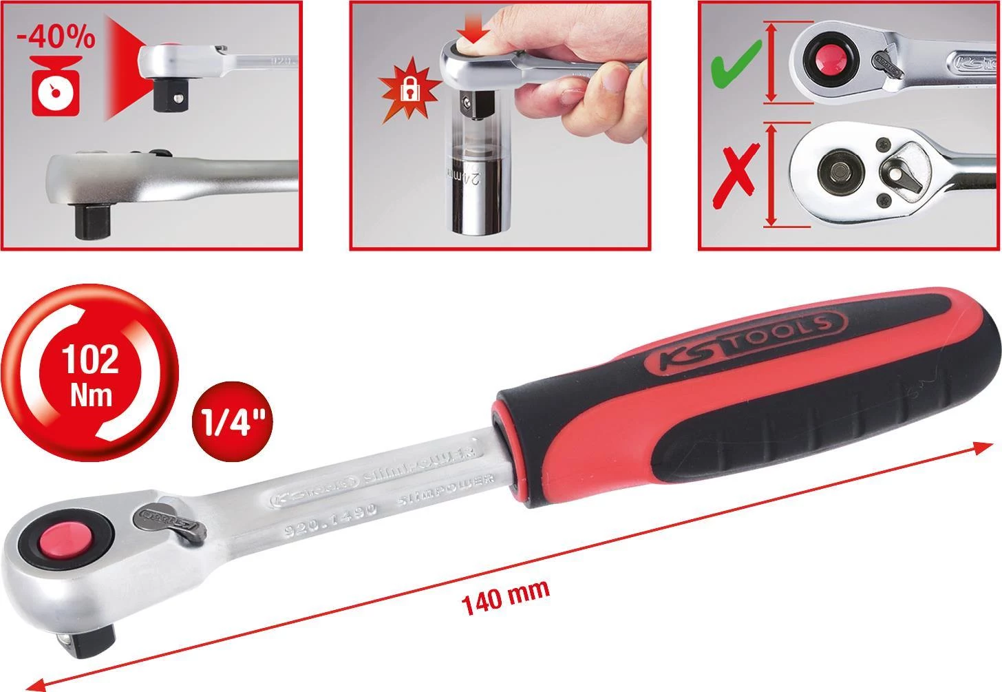 KS TOOLS 1/4 SlimPOWER atgriezeniskā sprūdrata