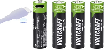 Voltcraft VC-AA1300USB USB-C uzlādējamas Li-Ion AA