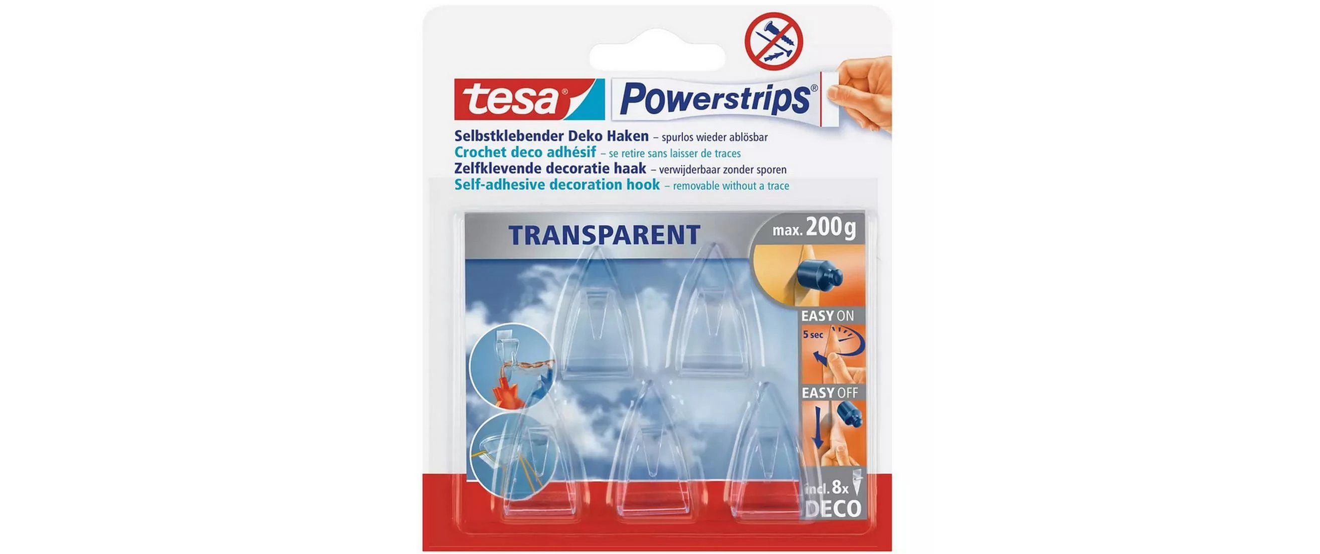 Tesa Powerstrips® DECO āķi SMALL, caurspīdīgi