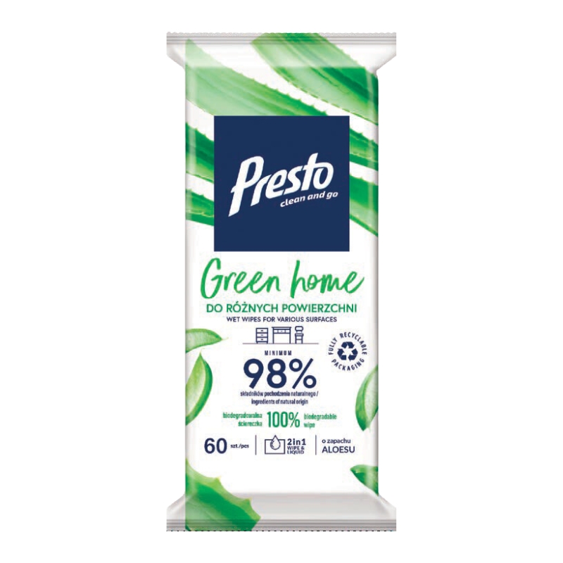 Mitrās salvetes dažādām virsmām Presto Green