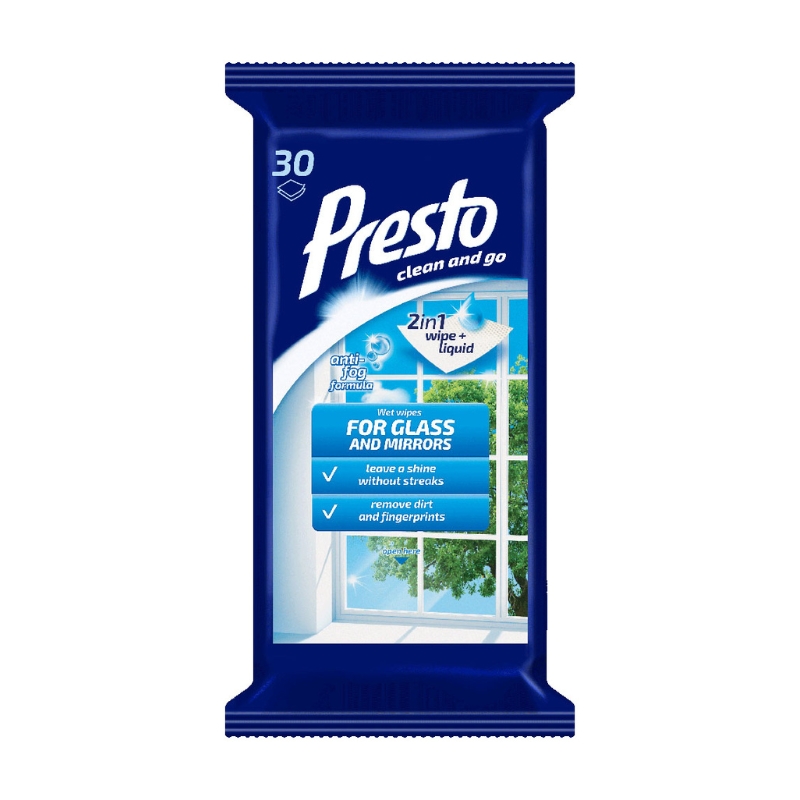 Presto mitrās salvetes stikla virsmām, 30