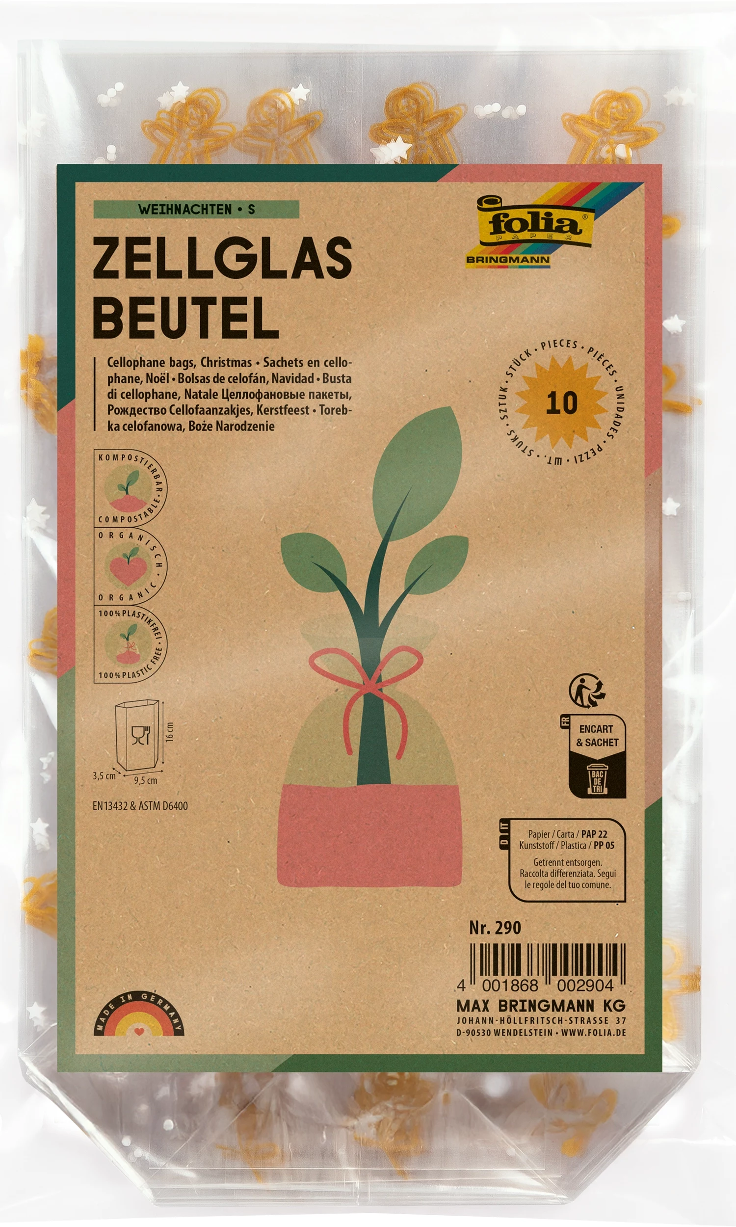 Folia celofāna maisiņš 9.5 x
