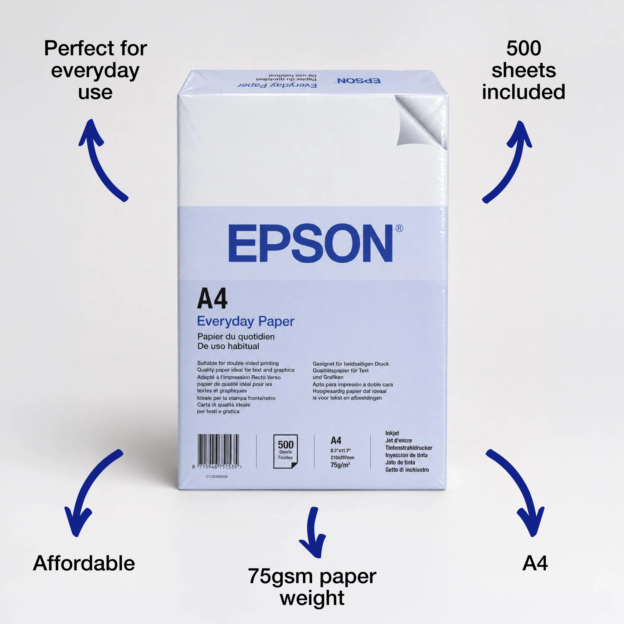 Epson spilgti balts drukas papīrs, A4